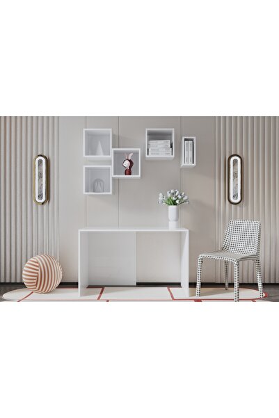 Nettrends Minimalist Tasarım Duvara Monte Çalışma Masası ve Açık Raflı Kitaplık