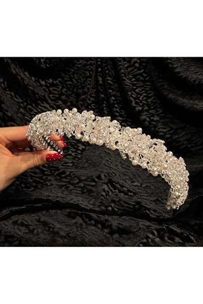 KREATIVA Tiară flexibilă cu perle, zirconiu strălucitor și cristale fațetate