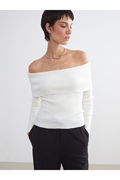 LC Waikiki Ecru Boat Neck Women's Knitwear Sweater