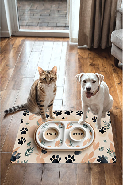 Dormot Modern Dijital Baskılı Mama ve Su Matı - Kedi Mat Köpek Mat Mama Atlığı, Kaymaz Tabanlı (45x70 cm)