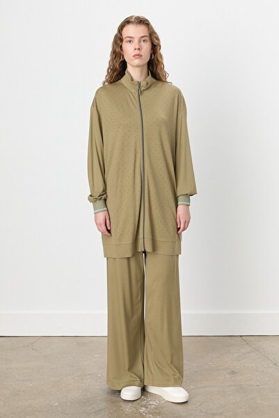 Nihan Taş Detaylı Pantolon Tunik Örme Takım Haki