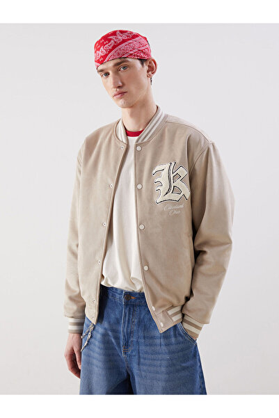 LC Waikiki Özmarka New Season Suede Logo Embroidered Men's College Jacket