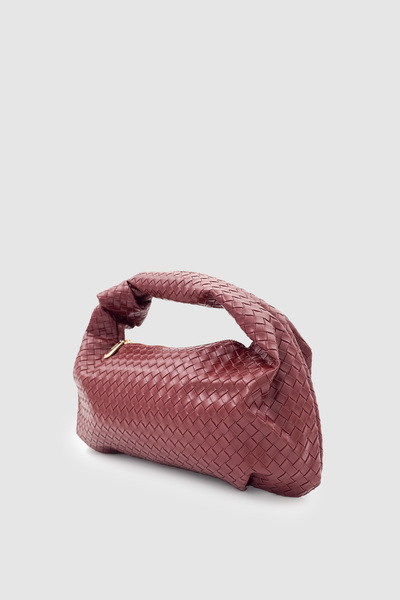 Wuclo Liora Knot Detailed Knitted Pattern Handbag Burgundy