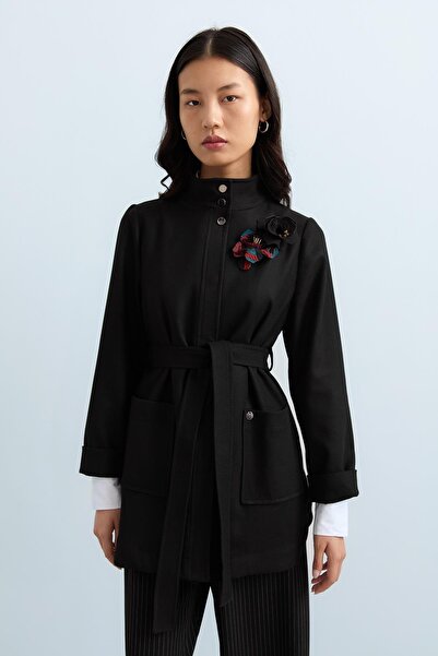 Nihan Dik Yaka Kaşe Ceket Siyah