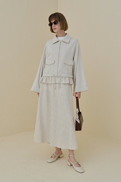 Nihan Etek Ceket Pamuk Takım Bej