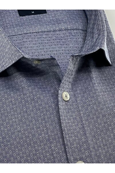 KAMER Men's Regular Fit Long Sleeve 100% Cotton Classic Collar Single Pocket Patterned Gray Shirt 3638g