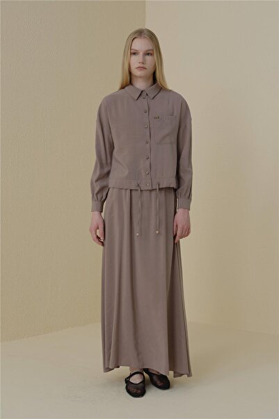 Nihan Crop Etek Bluz Modal Takım Vizon