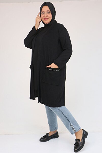 Eslina 53040 سترة مير بجيوب كبيرة وتفاصيل حجرية - أسود