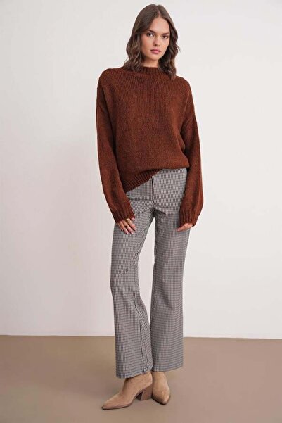 Mixray 6700 Γυναικείο πλεκτό πουλόβερ με ψηλό γιακά με μπαλόνι κανέλα