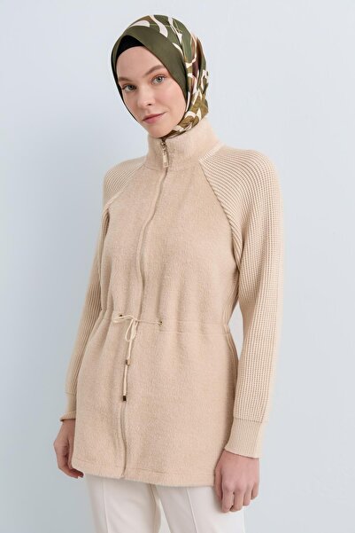 Nihan Fermuarlı Peluş Ceket Bej