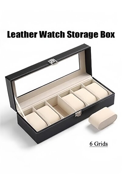HALAMODO حافظة ساعة جلدية، صندوق من 6 شبكات، تخزين للعرض مع أغطية زجاجية ووسا...