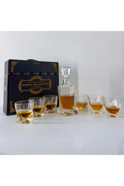 velve Pachet Vintage Glam, set decantor pentru whisky și 6 pahare din sticla, 1000ml