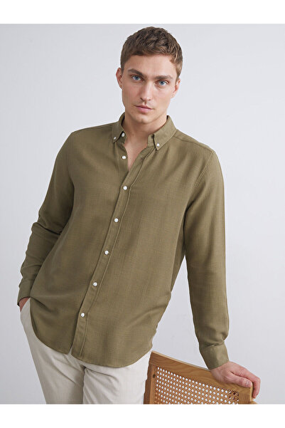 LC Waikiki Ανδρικό μακρυμάνικο πουκάμισο Dobby με λεπτή εφαρμογή