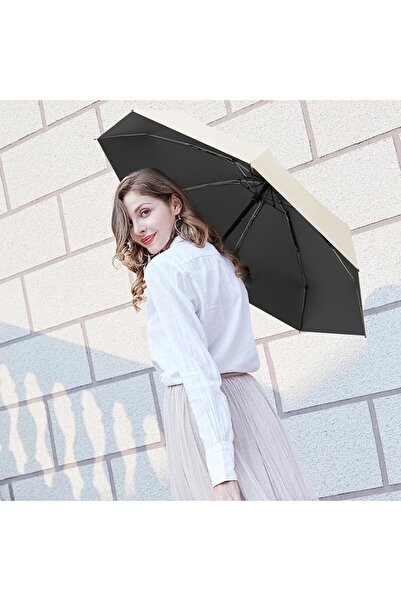 LEBLOU Umbrela mini pliabila cu husa, portabila 220 g, maner ergonomic cu cordon, cadru dublu fibra de stic