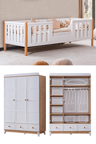Setay Berlin Meşe Çocuk Odası, Ceviz Berlin 3 Kapaklı Dolap Berlin Karyola