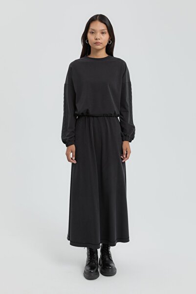 Nihan Knitted Skirt Blouse Set Black