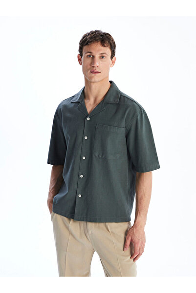 LC Waikiki Ανδρικό πουκάμισο LCW Vision Petrol Regular Fit Resort με κοντό μα...