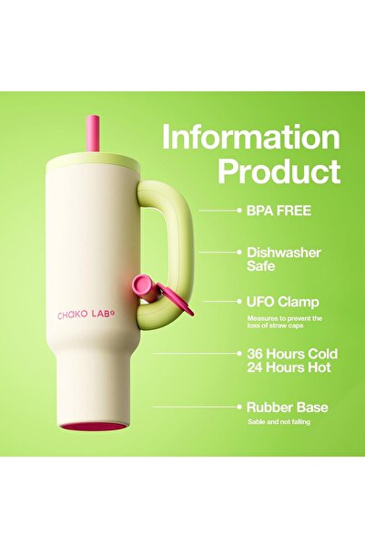 CHAKO LAB CHaKOLAB BaWangCUP Stainless Steel Insulated Tumbler with Handle and Straw, BPA Free, 950 ml