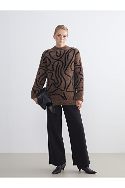 LC Waikiki Γυναικείο βελούδινο πλεκτό τούνικ με μοτίβο LCW Modest Crew Neck