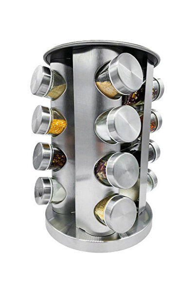 HALAMODO Spice Jar Set with Rotating Base 16-Piece Silver/Clear 9 x 27cm