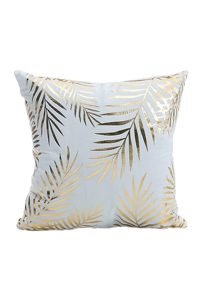 HALAMODO White and Gold Leaf Print Soft Decorative Pillow Cover 45 x 45cm