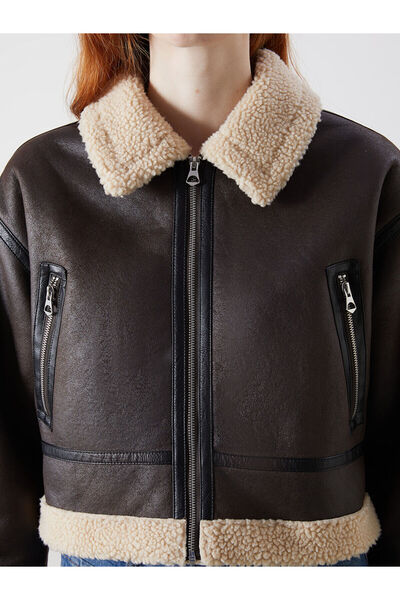 LC Waikiki Peak New Season Shirt Collar Women's Leather Look Coat