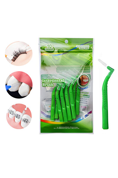 L&Wen L-Shaped Interdental Brushes Set, Non-Slip Dental Toothpick Floss for Braces 10PCS (0.8mm, Green)