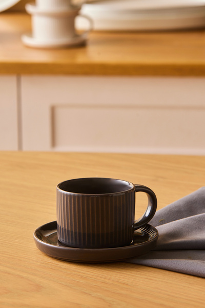 Karaca Massimo Coffee Cup and Saucer Anthracite 90 ml
