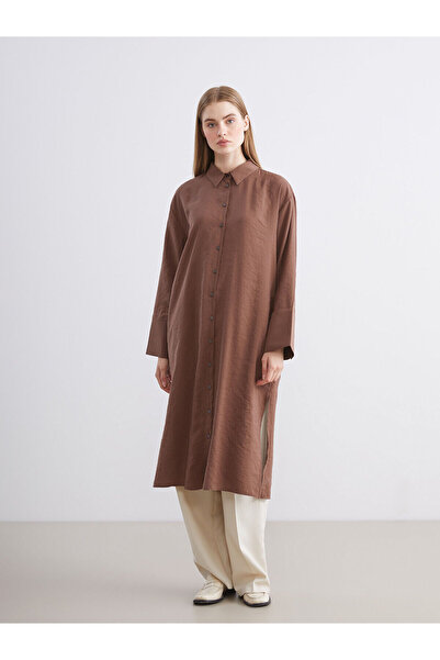 LC Waikiki Nevavm Farkıyla Lcw Modest Brown Oversize Modal Blended Women's Sh...