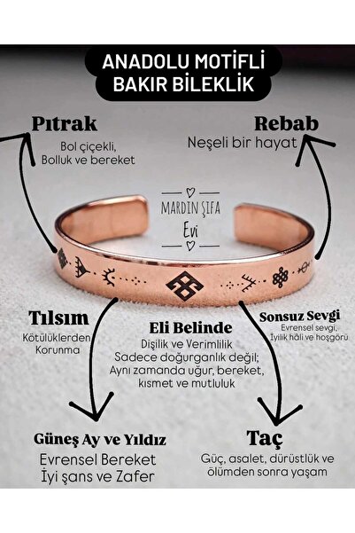 MARDİN ŞİFA EVİ Anadolu Motifli Bakır Bileklik