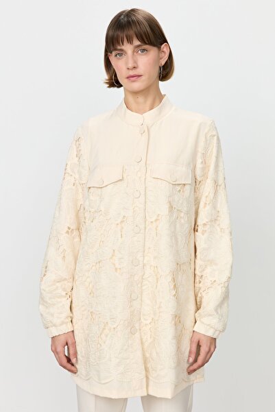 Nihan Rahat Kalıp Dantelli Ceket Bej