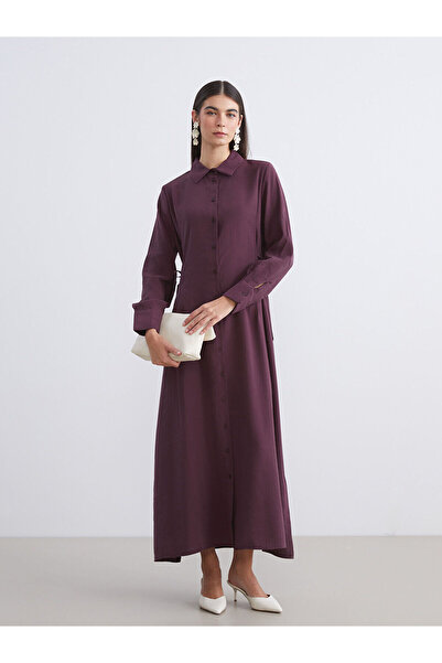 LC Waikiki Mürdüm Modal Karışımlı Gömlek Elbise