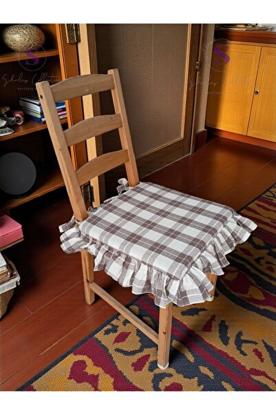 shules collection EL YAPIMI KARELİ BULDAN MONİKA 4 TARAFI FIRFIRLI SANDALYE MİNDERİ