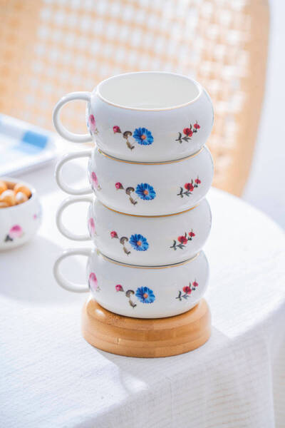 ACAR Leandra Ahşap Standlı Fincan Takımı - 200 ml