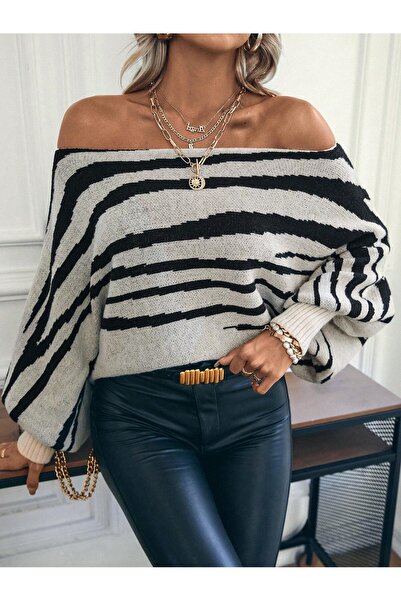 ATE ÖZGÜNEŞ TRİKO TEKSTİL Women's Knitwear 2 Colors Zebra Poncho