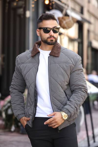İLKCET MODA Men's Regular Quilted Collar Detailed Coat