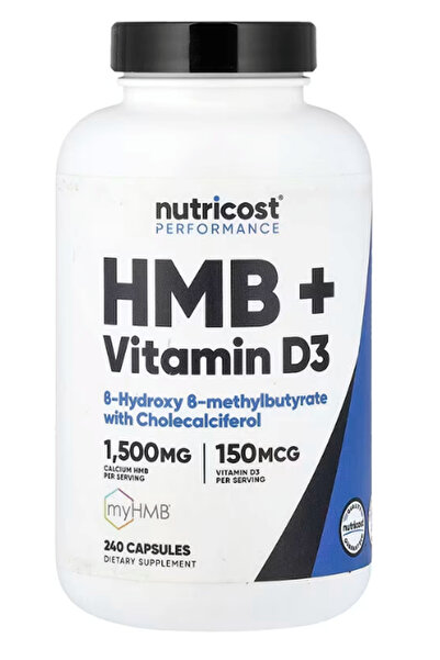Nutricost HMB (1500mg) and Vitamin D3 (6000 IU) Supplement - 240 Capsules.