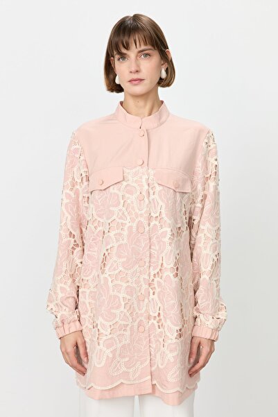 Nihan Rahat Kalıp Dantelli Ceket Pudra