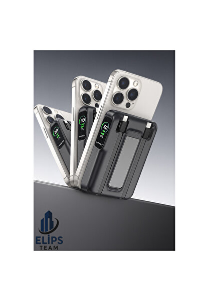 Brawi 10000mAh Kablosuz MagSafe Powerbank | 15W Hızlı Şarj Dahili Lightning+Type-C kablo STAND mag safe