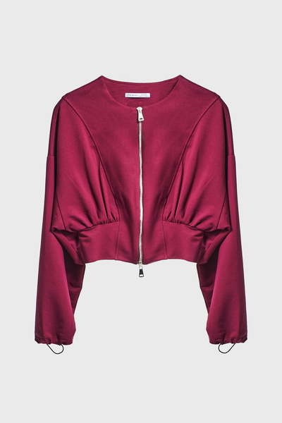 its basic Kadın Bordo Renk w5-35 Bol Kesim Örme Esnek Kumaş Oversize Fermuarlı Sweatshirt