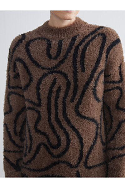 LC Waikiki Γυναικείο βελούδινο πλεκτό τούνικ με μοτίβο LCW Modest Crew Neck