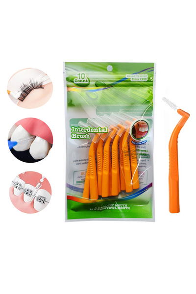 L&Wen L-Shaped Interdental Brushes Set, Non-Slip Dental Toothpick Floss 10PCS (1.2-1.5mm, Orange)