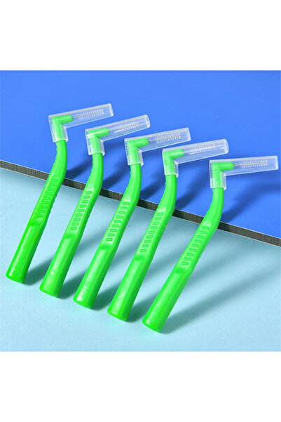 L&Wen L-Shaped Interdental Brushes Set, Non-Slip Dental Toothpick Floss for Braces 10PCS (0.8mm, Green)