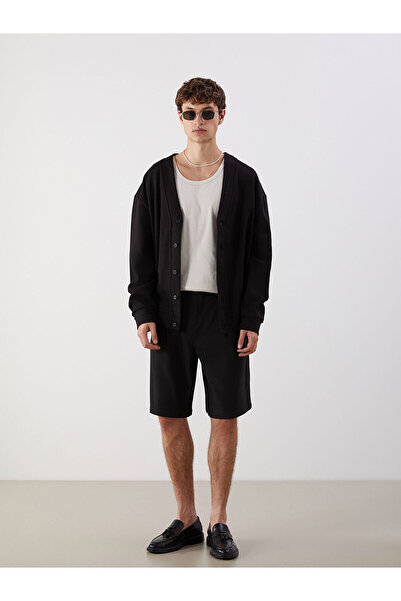 LC Waikiki Siyah Rahat Kalıp V Yaka Uzun Kollu Erkek Hırka