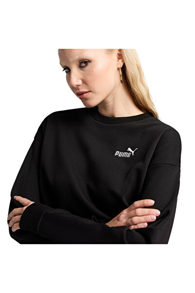 Puma Ess No.1 Logo Relaxed Crew Kadın Siyah Günlük Stil Sweatshirt 68497501