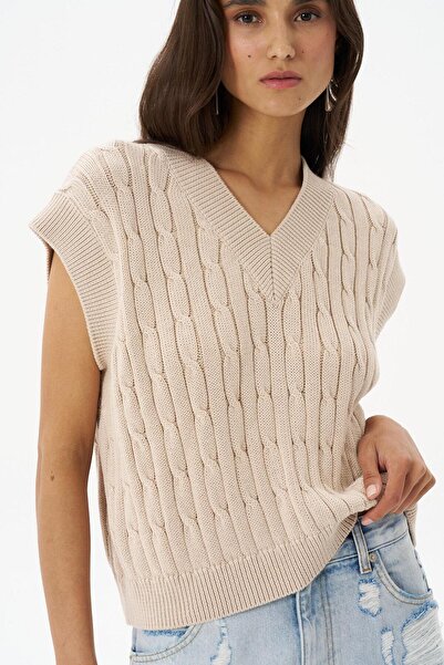 Beauty Omelette Krem Saç Örgülü Süveter