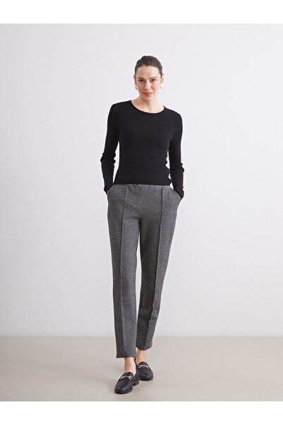 LC Waikiki Black Elastic Waist Herringbone Patterned Women's Trousers