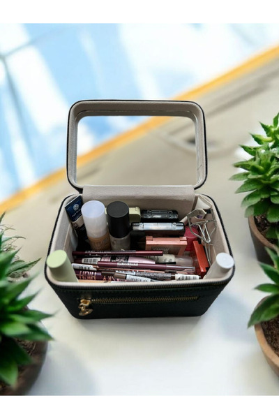 Gold Box Cosmetic Makeup Bag Travel Kit with Mirror Makeup Accessories Organizer Baby Blue