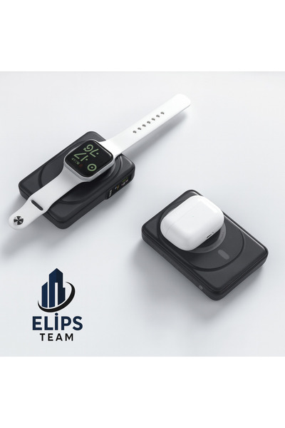 Brawi 10000mAh Kablosuz MagSafe Powerbank | 15W Hızlı Şarj Dahili Lightning+Type-C kablo STAND mag safe