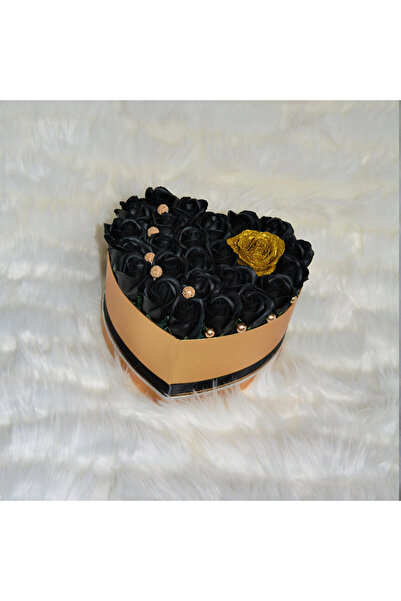 velve Aranjament floral Miracle Black cutie inima cu 25 trandafiri sapun, Negru